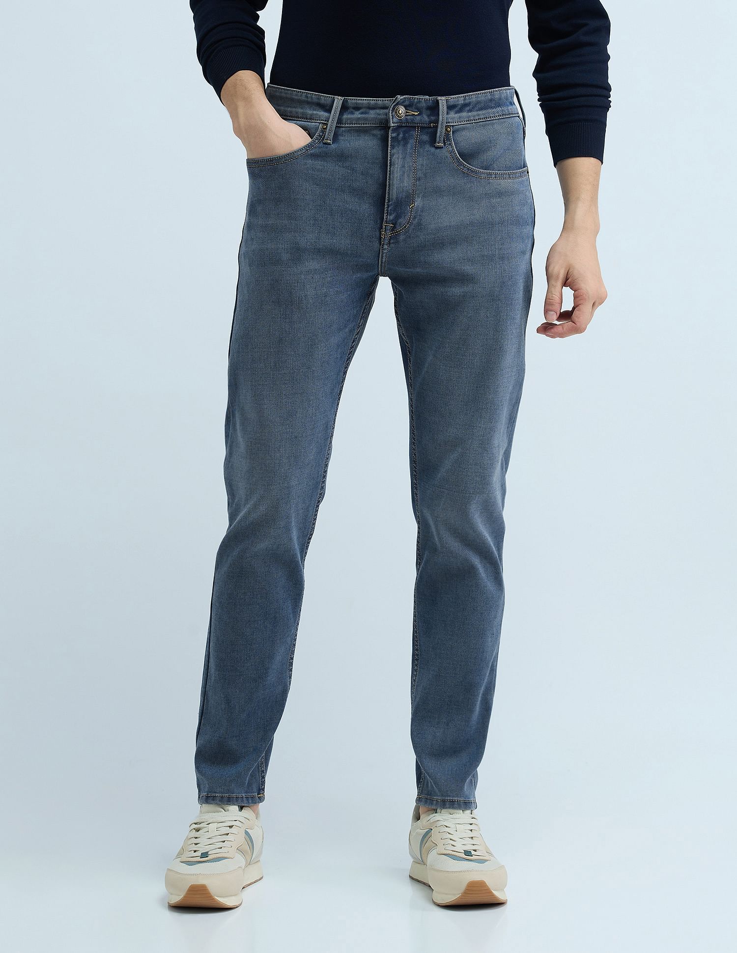 Flying Machine Slash Slim Tapered Washed Jeans