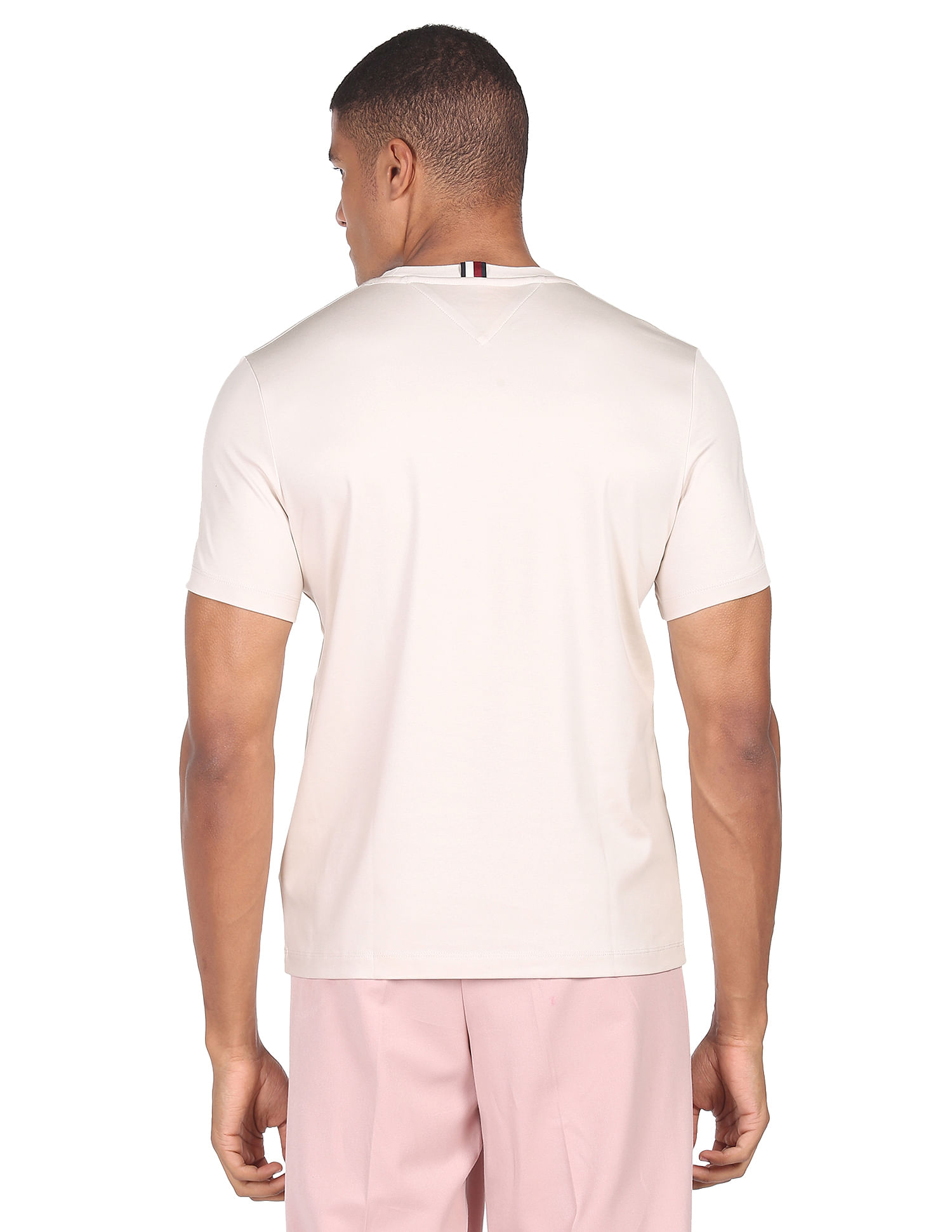 Tommy Hilfiger Men Beige Embossed Logo Knitted T-Shirt