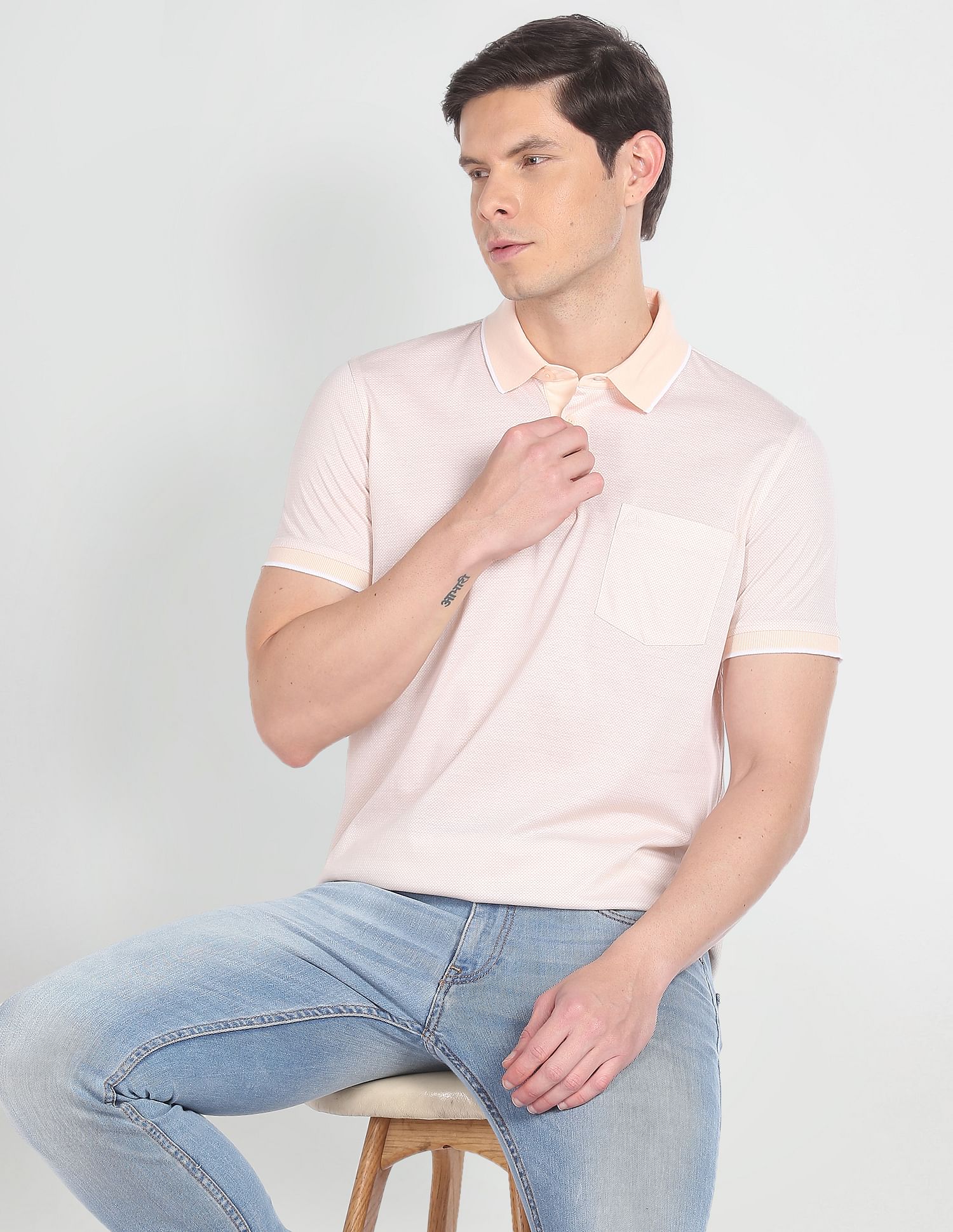 Arrow Cotton Geometric Print Polo Shirt