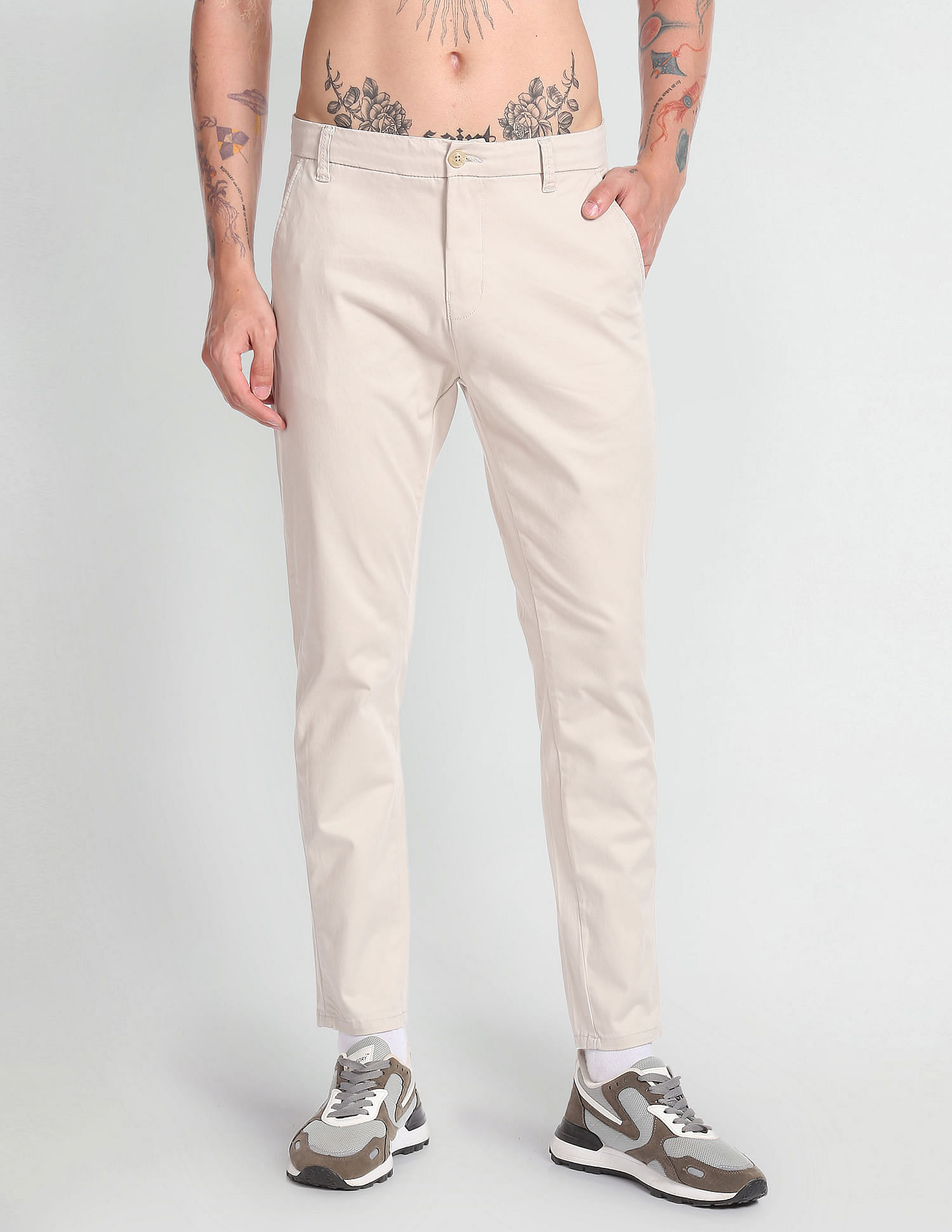 Flying Machine Mid Rise Slim Tapered Trousers