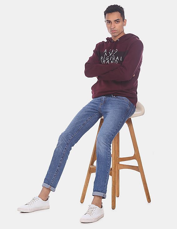 Aeropostale Men Burgandy Hooded Brand Printed Sweatshirt