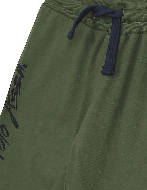 U.S. Polo Assn. Kids Boys Olive Mid Rise Solid Track Pants