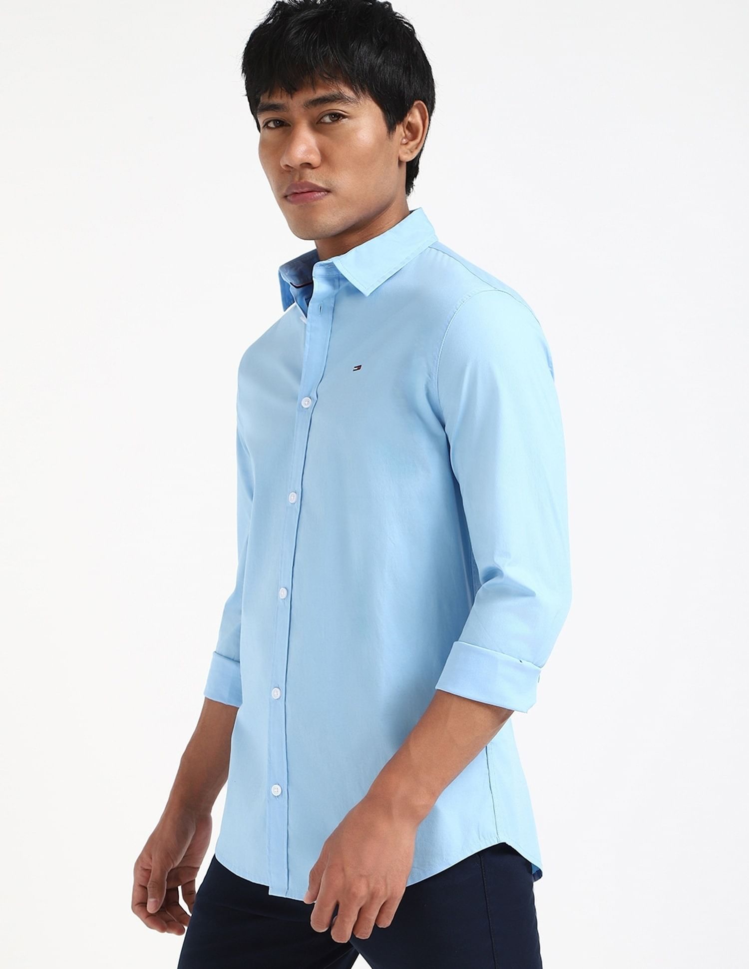 Tommy Hilfiger Mens Blue Solid Shirt