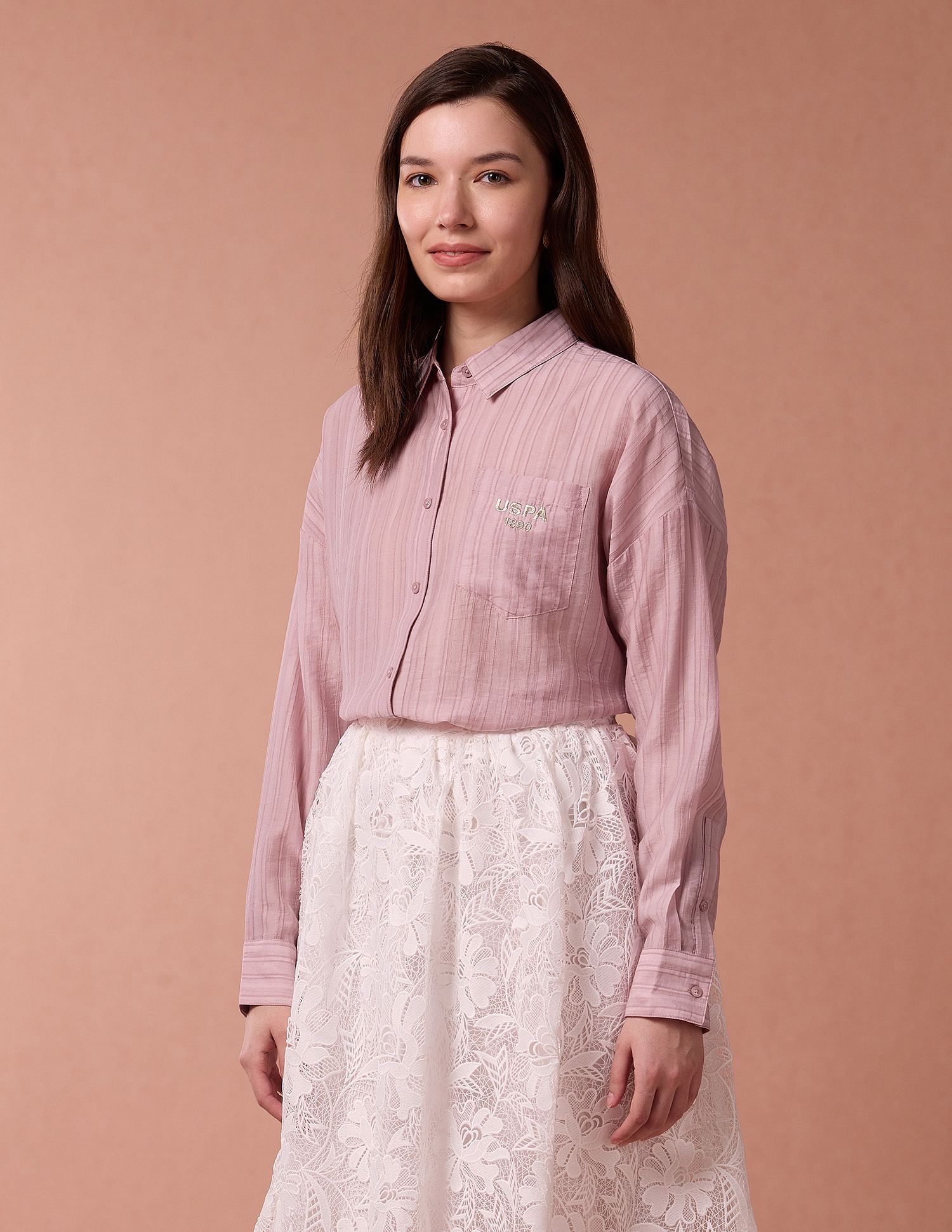 U.S. Polo Assn. Women Brand Embroidered Vertical Stripe Shirt