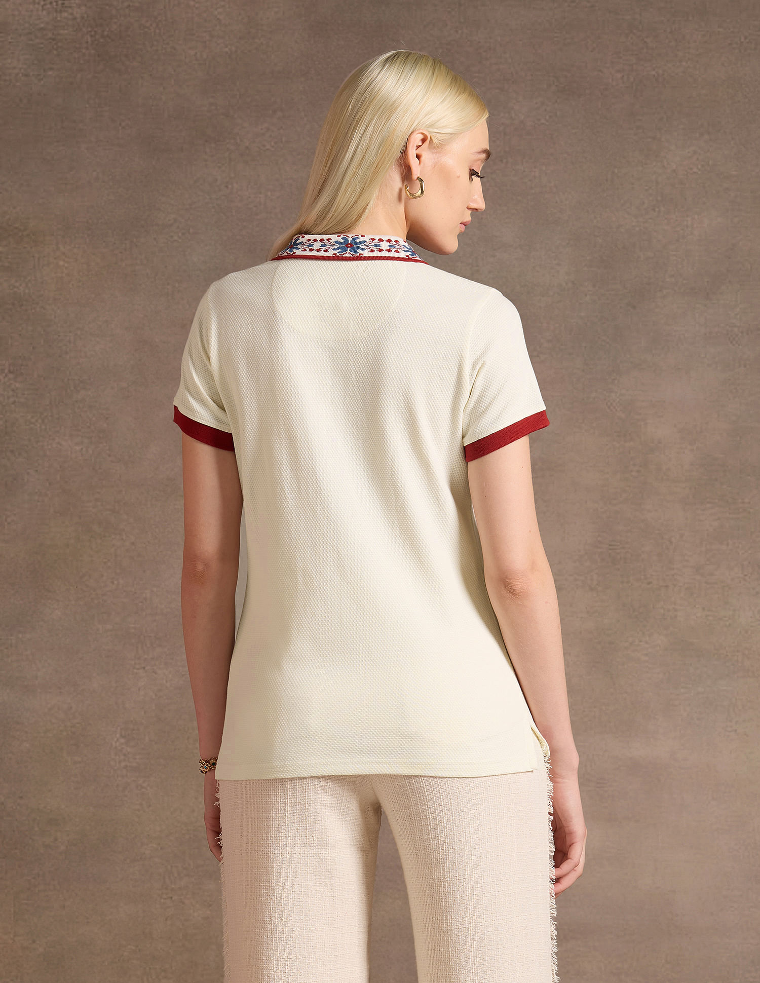 U.S. Polo Assn. Women Jacquard Collar Polo Shirt