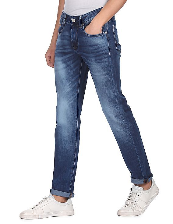 Aeropostale Men Blue Skinny Fit Whiskered Jeans