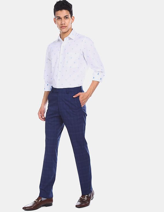 Buy Arrow Men Dark Blue Mid Waist Check 