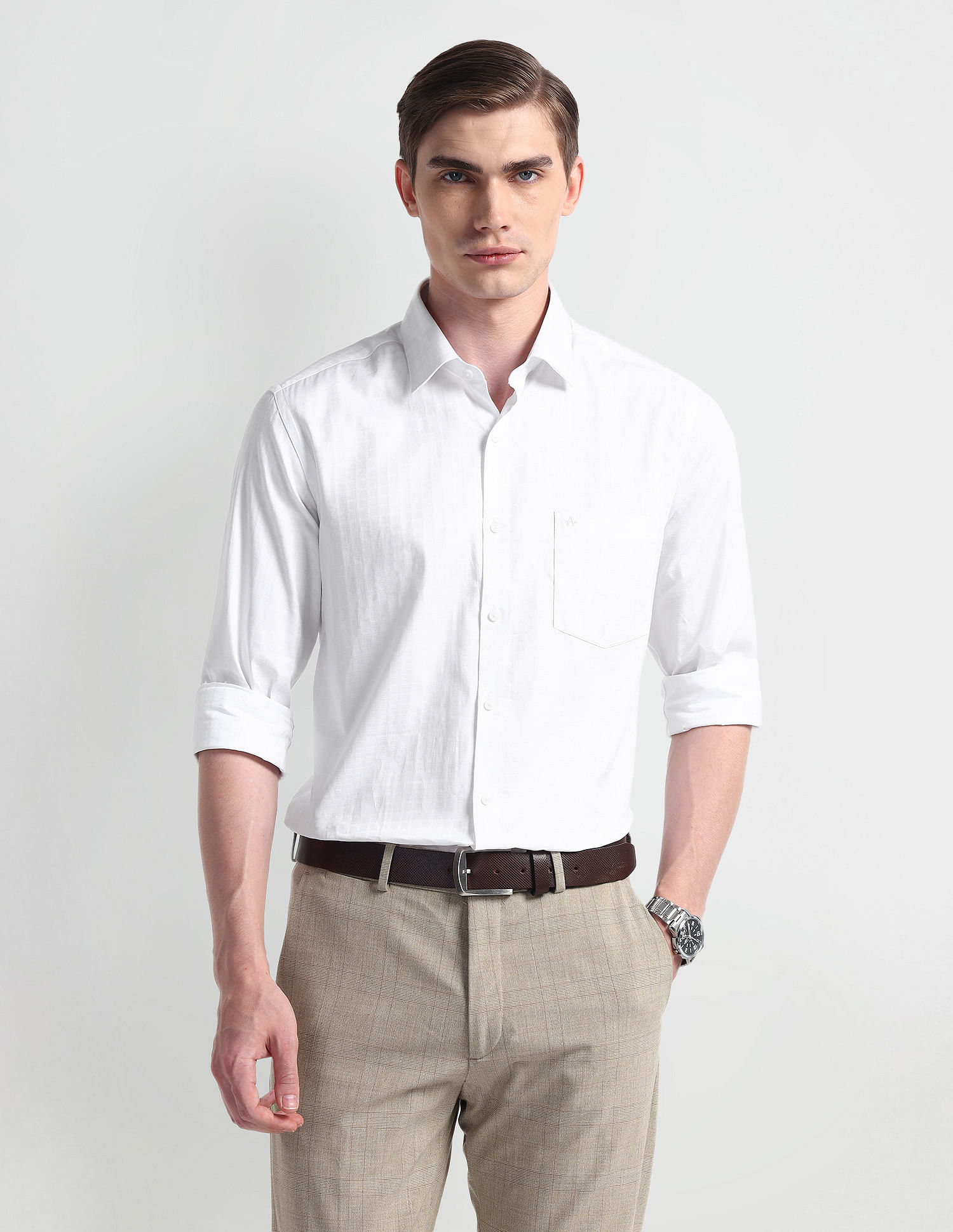 Arrow Manhattan Slim Self-design Dobby Shirt