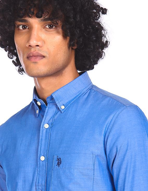 Solid Button Down Collar Shirt 
