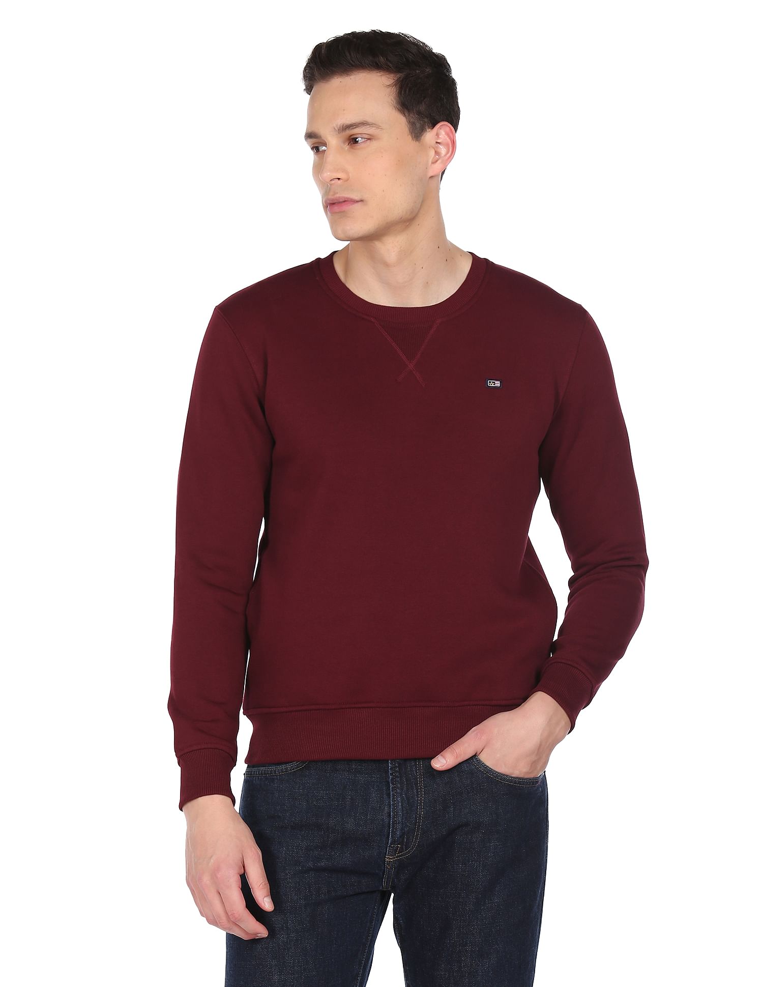 Arrow Sports Solid Crew Neck Sweat Shirt