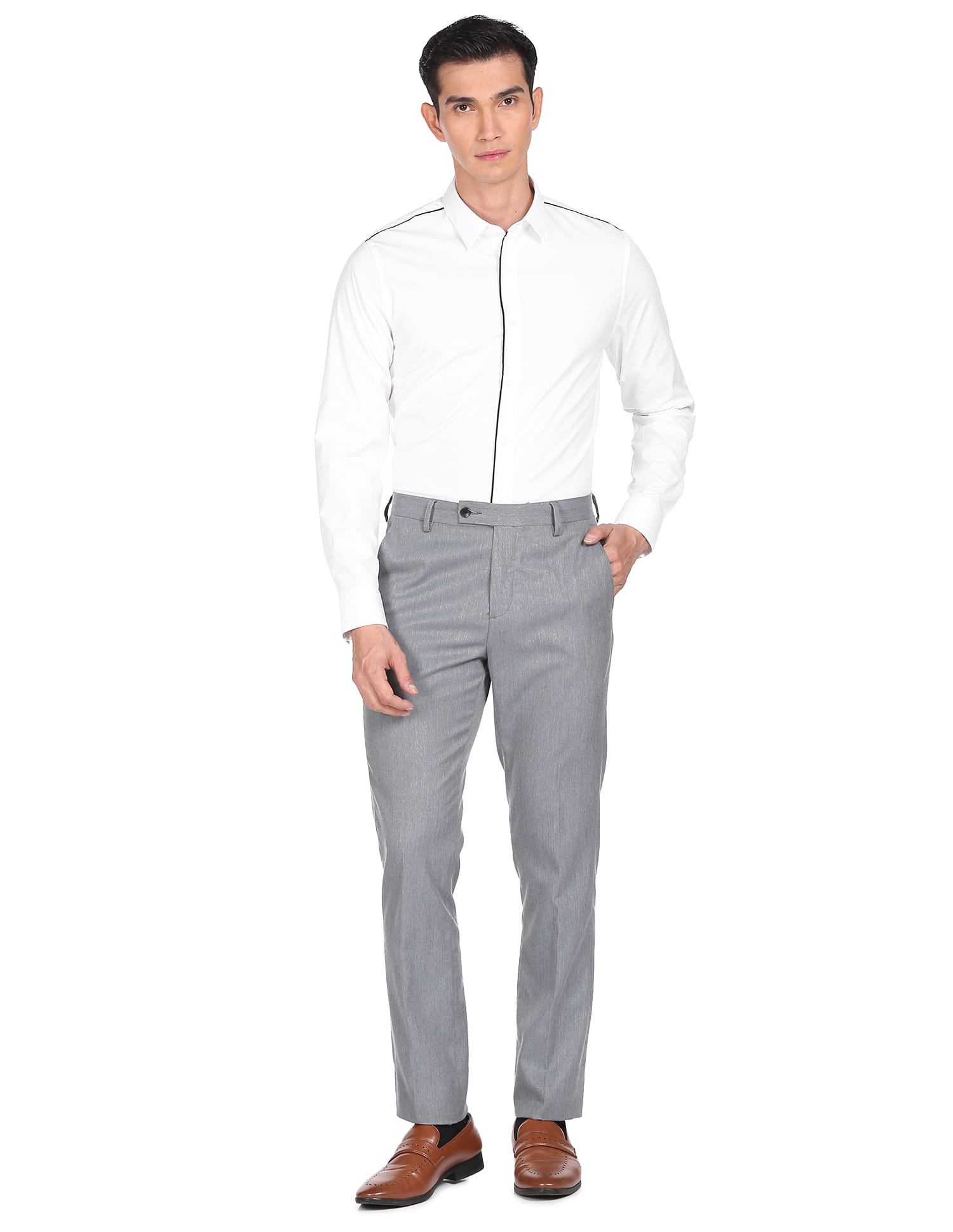Buy Calvin Klein Jeans Men White Slim Fit Contrast Piping Formal