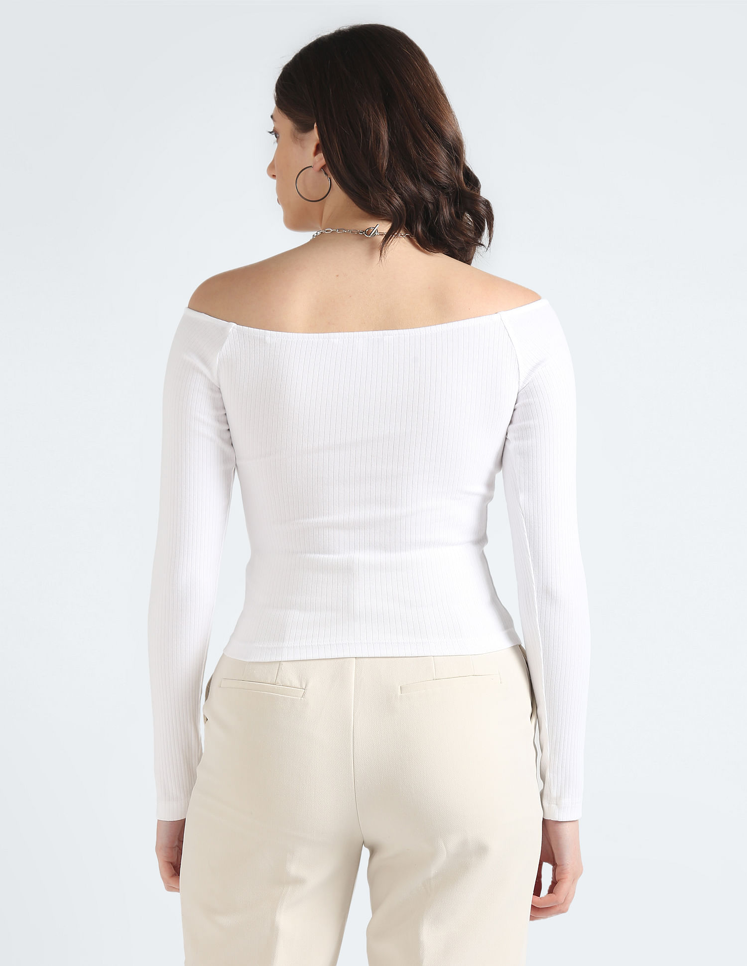 Tommy Hilfiger Slim Fit Ribbed Off Shoulder Top