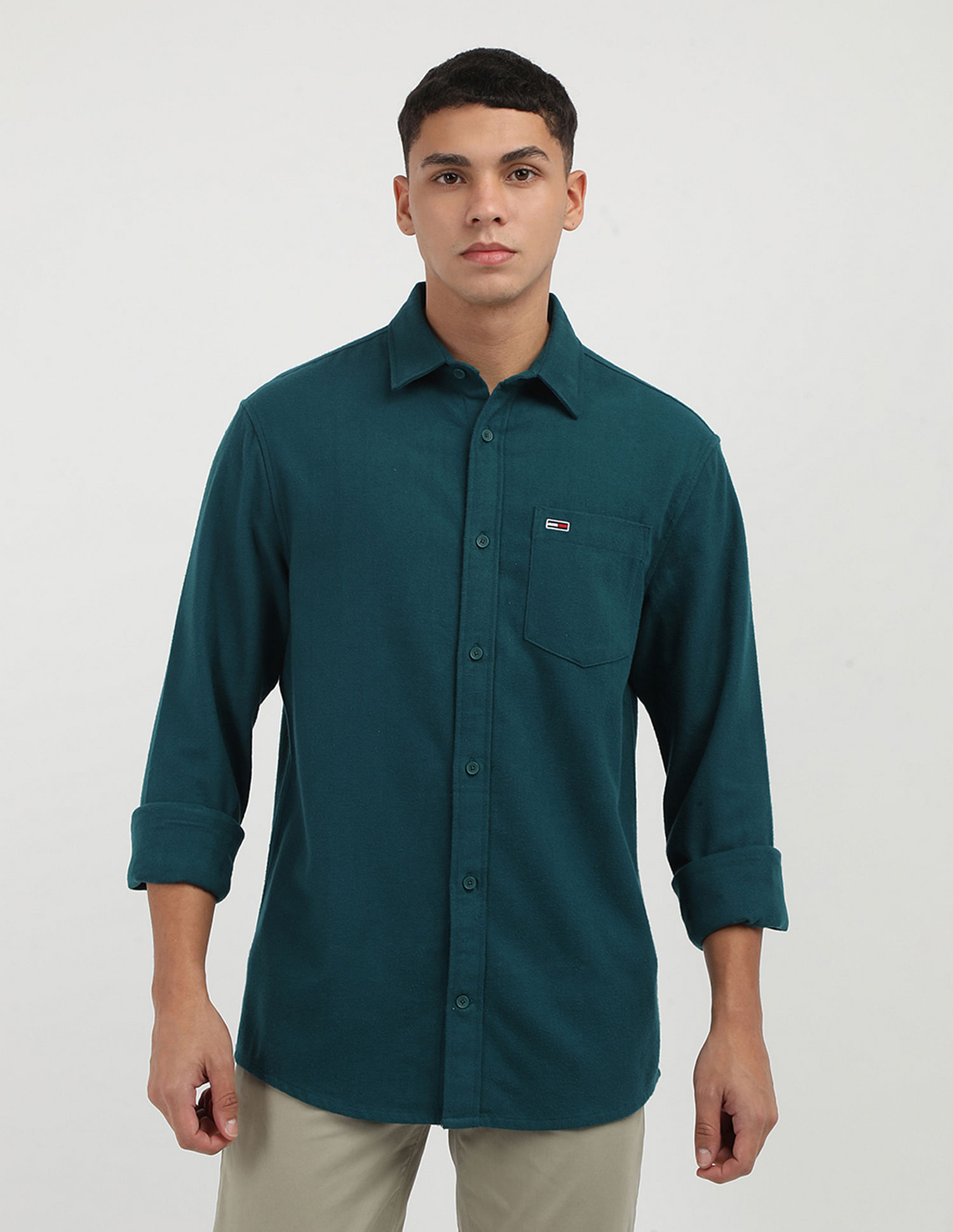 Tommy Hilfiger Solid Cotton Flannel Shirt