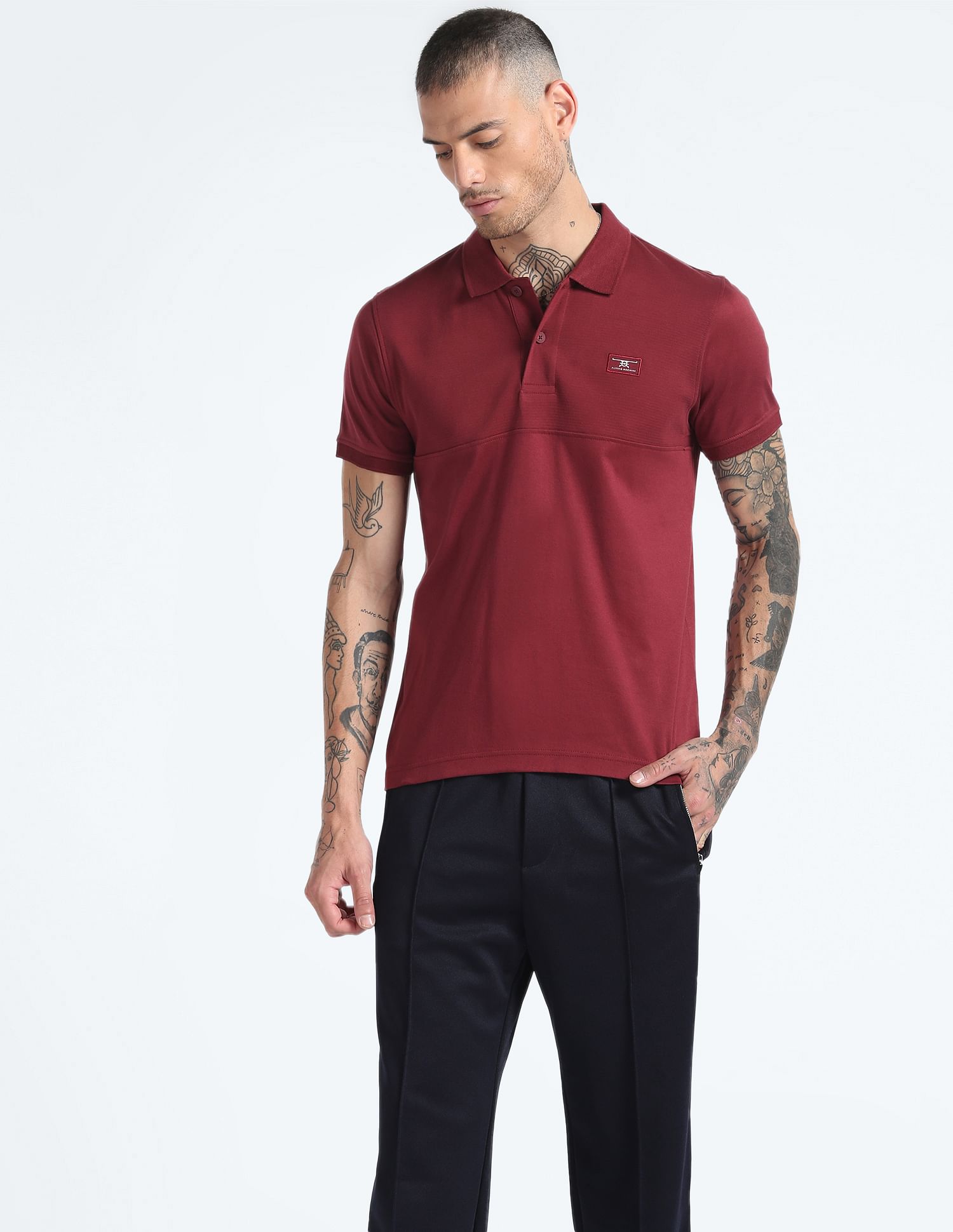 Flying Machine Solid Cotton Polo Shirt