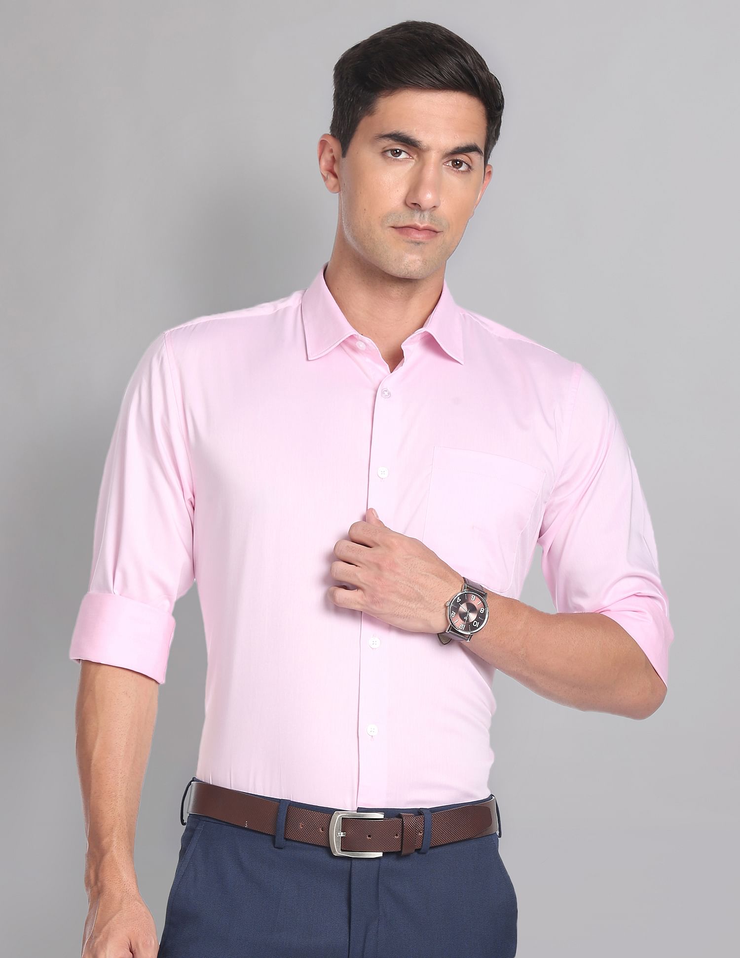 AD by Arvind Pure Cotton Solid Sateen Shirt