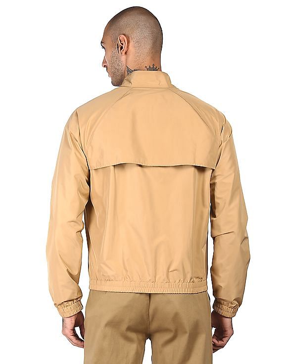 Tommy Hilfiger Men Khaki Stand Collar Solid Bomber Jacket