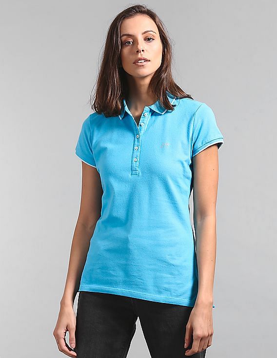 Buy GAP Women Blue Short Sleeve Solid Polo Shirt NNNOW