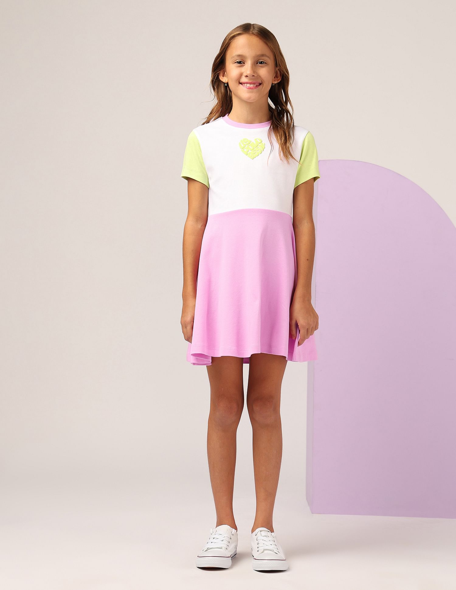 U.S. Polo Assn. Kids Girls Colorblocked Fit And Flare Dress