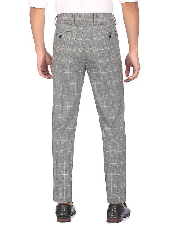 Jainish Mens Grey Checked Formal Trousers  Jompers