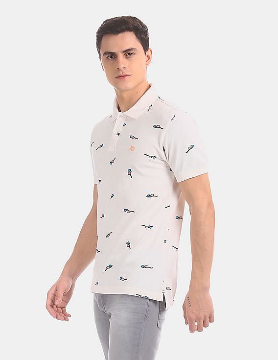 Aeropostale Men White Printed Pique Polo Shirt