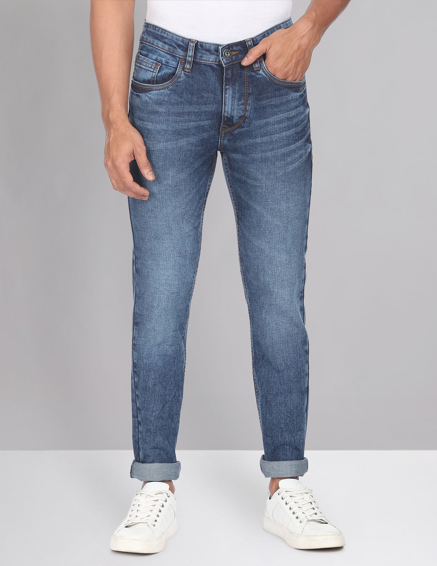 AD by Arvind Skinny Fit Stone Wash Stretch Jeans