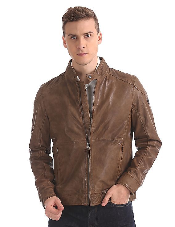 us polo brown leather jacket