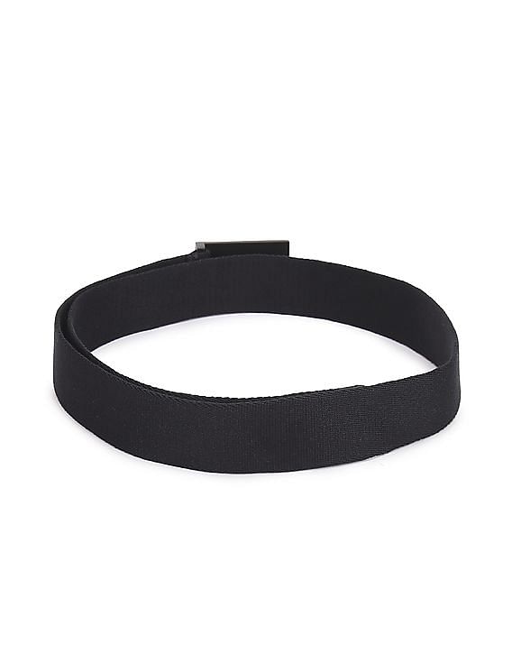 Calvin Klein Men Black Inkleined Plaque Webbing Solid Belt