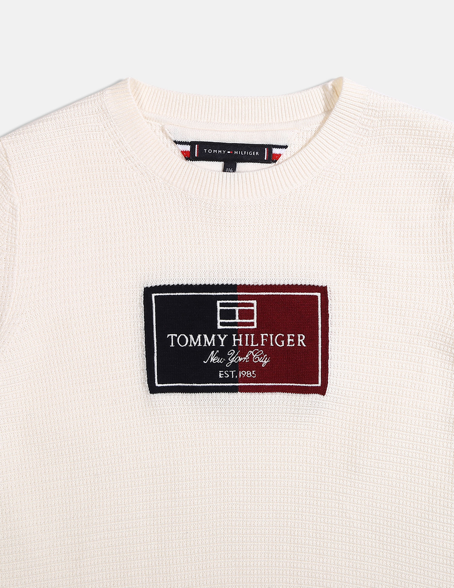 Label Tommy Flag Organic Ivory Cotton Buy Boys Kids Hilfiger Sweater