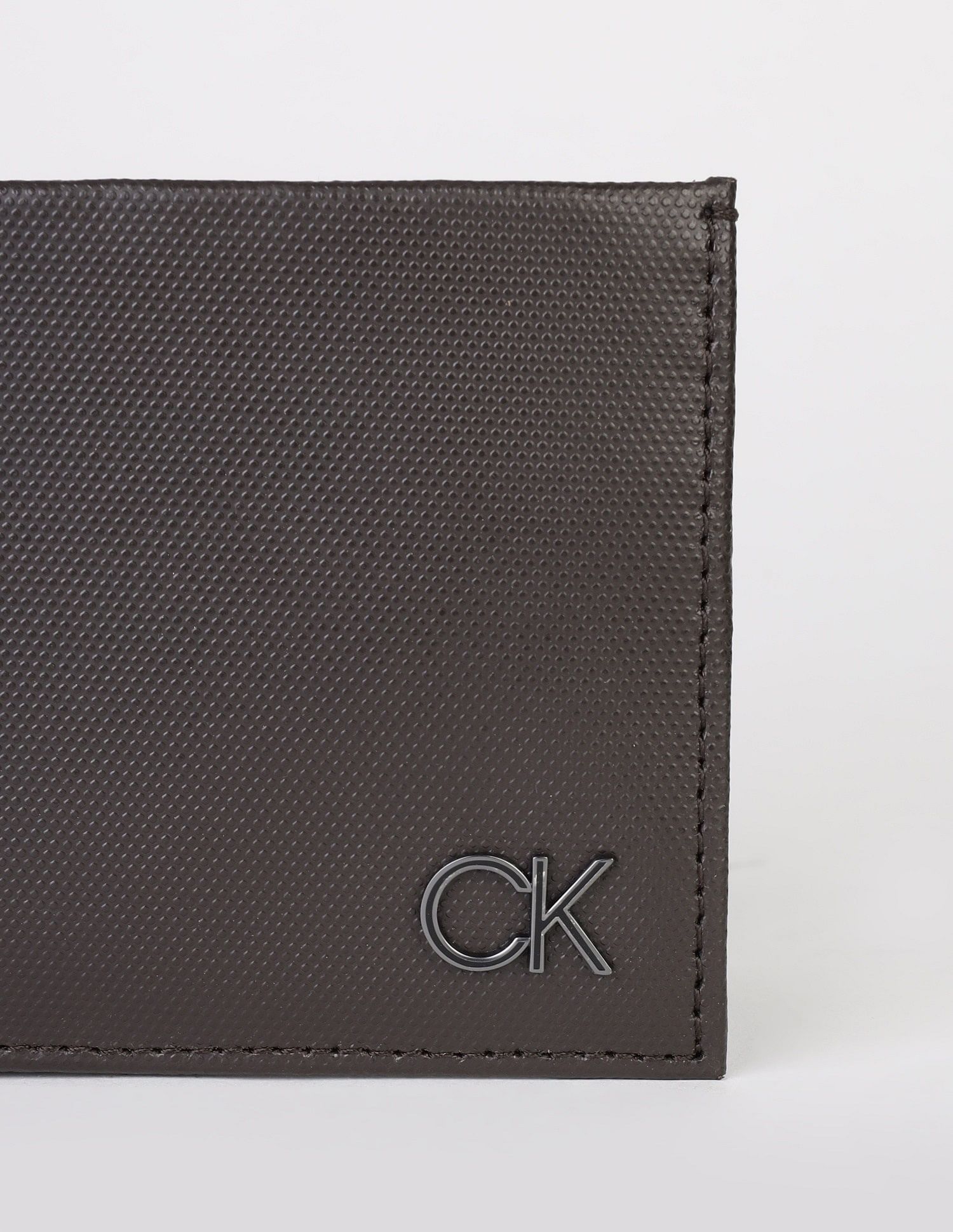 Calvin Klein Textured Brown Leather Bi-Fold Wallet