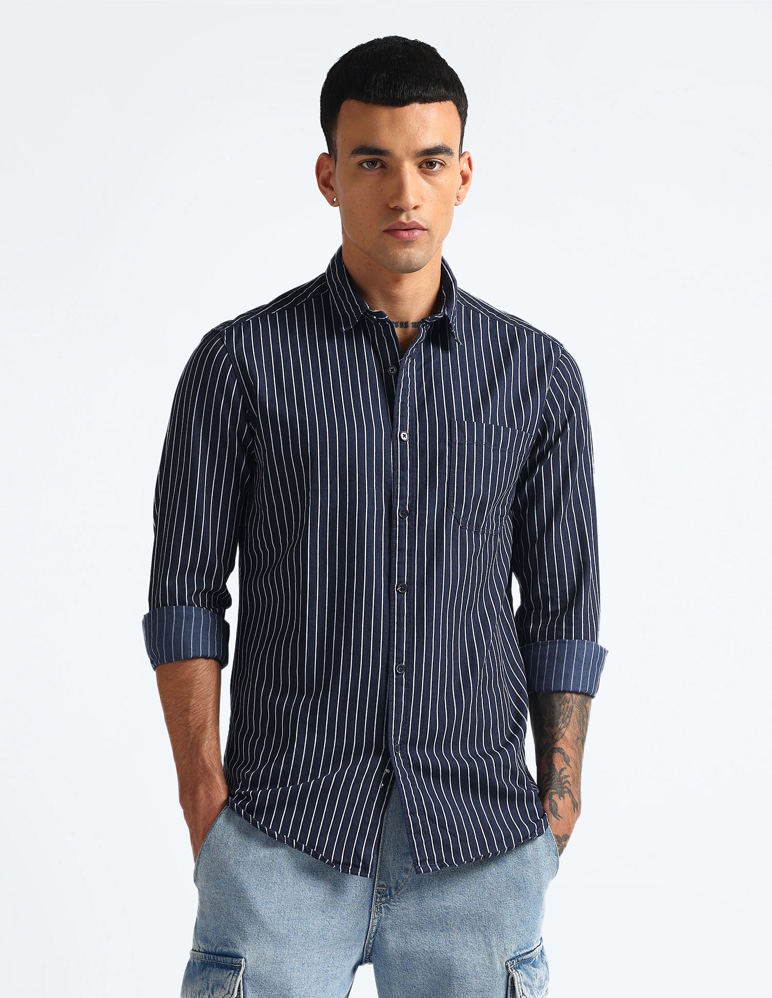 Flying Machine Vertical Stripe Cotton Shirt