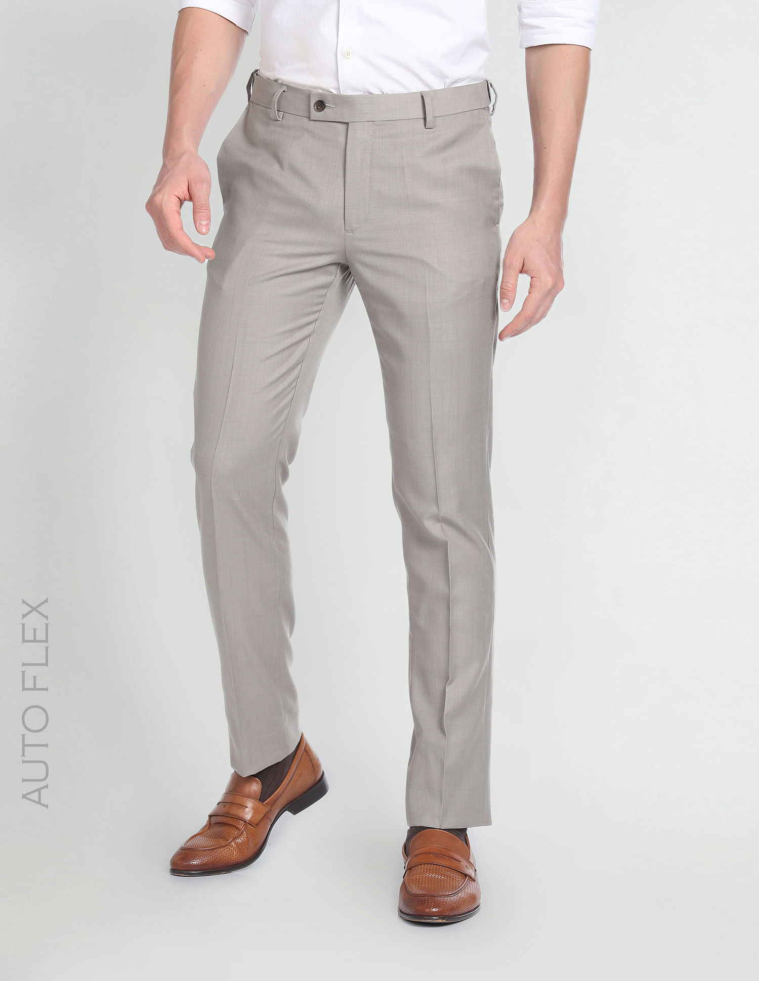 Buy Arrow Men Navy Blue Solid Twill Weave Formal Trouser online