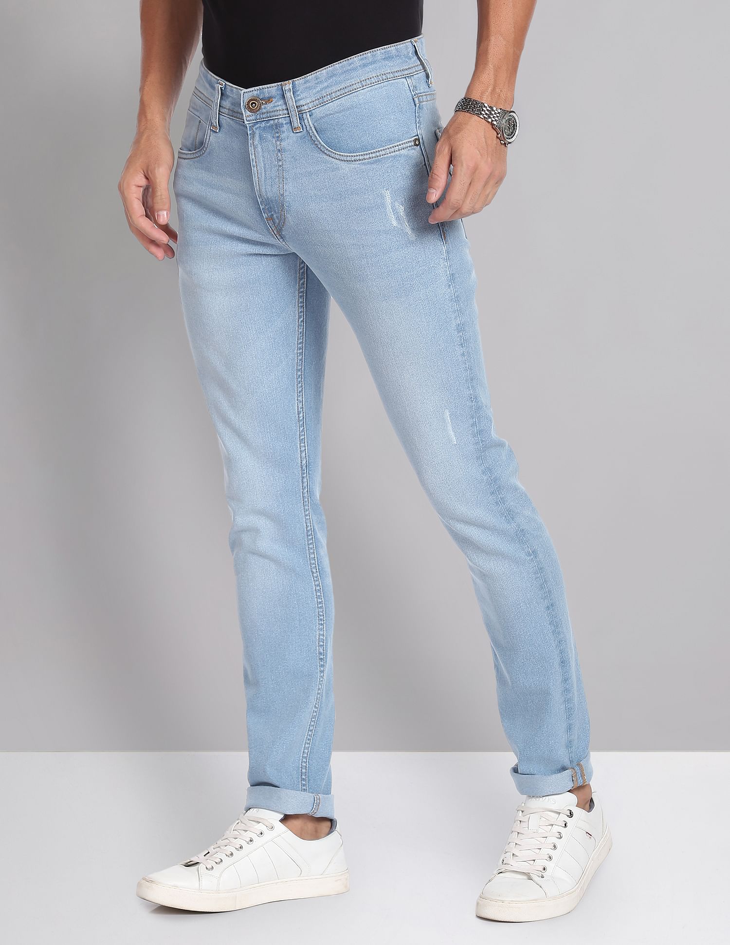 AD by Arvind Skinny Fit Distressed Jeans