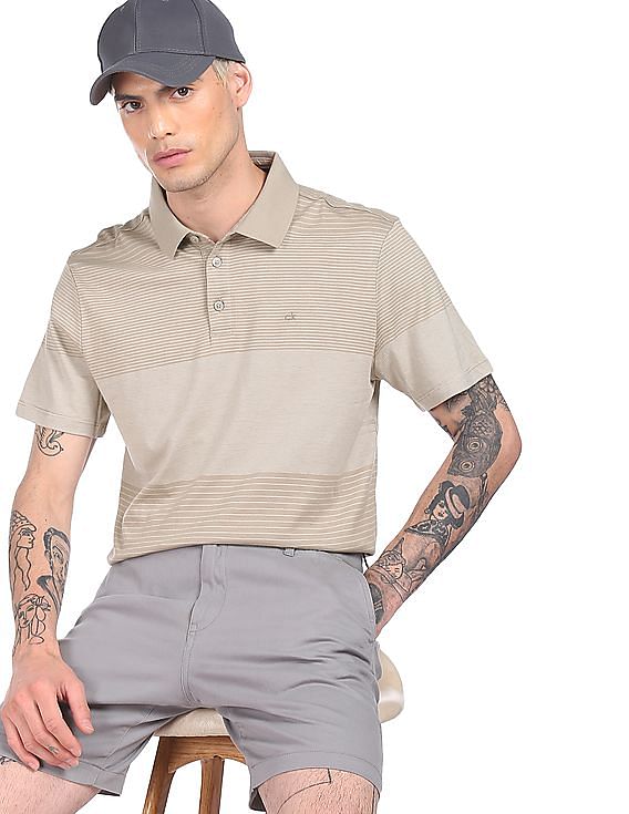 Buy Calvin Klein Men Beige Cotton Striped Polo Shirt NNNOW