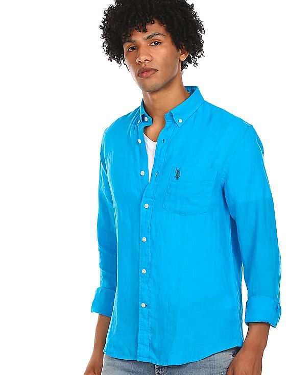 Buy U.S. Polo Assn. Men Aqua Button Down Solid Casual Shirt - Nnnow.Com