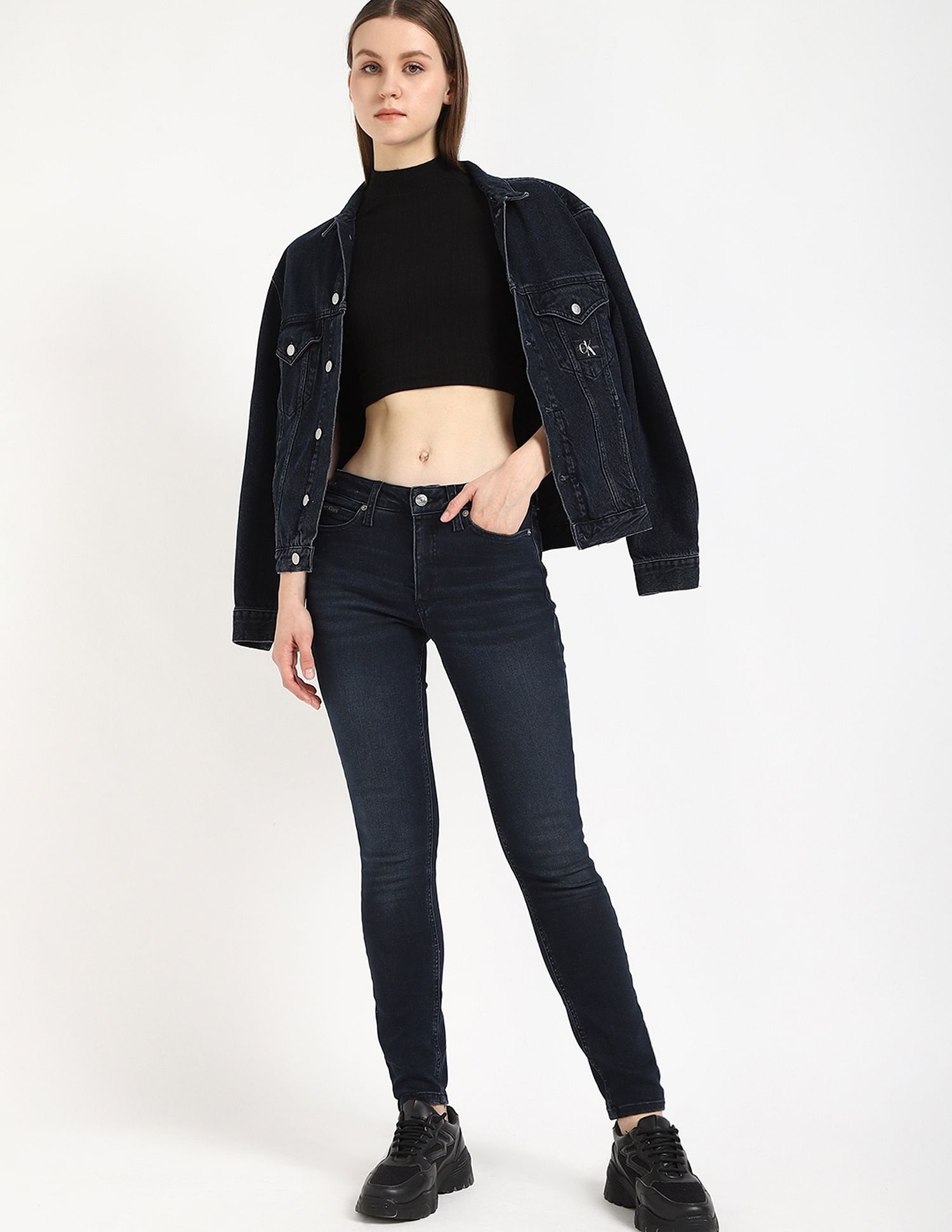 Calvin Klein Jeans Slim-Fit Viscose Mock Neck Crop Top