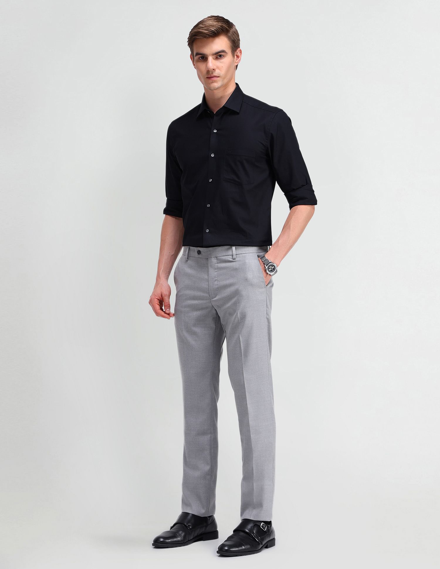 Arrow Denver Slim Solid Dobby Trousers