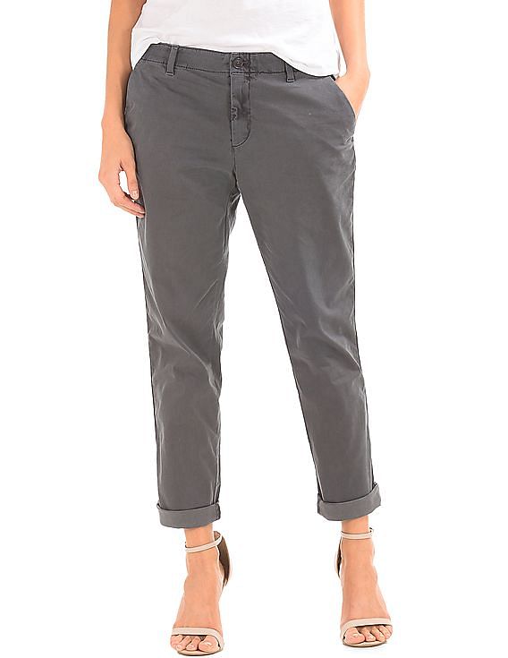 Buy GAP Women Grey Twill Stripe Girlfriend Chino NNNOW