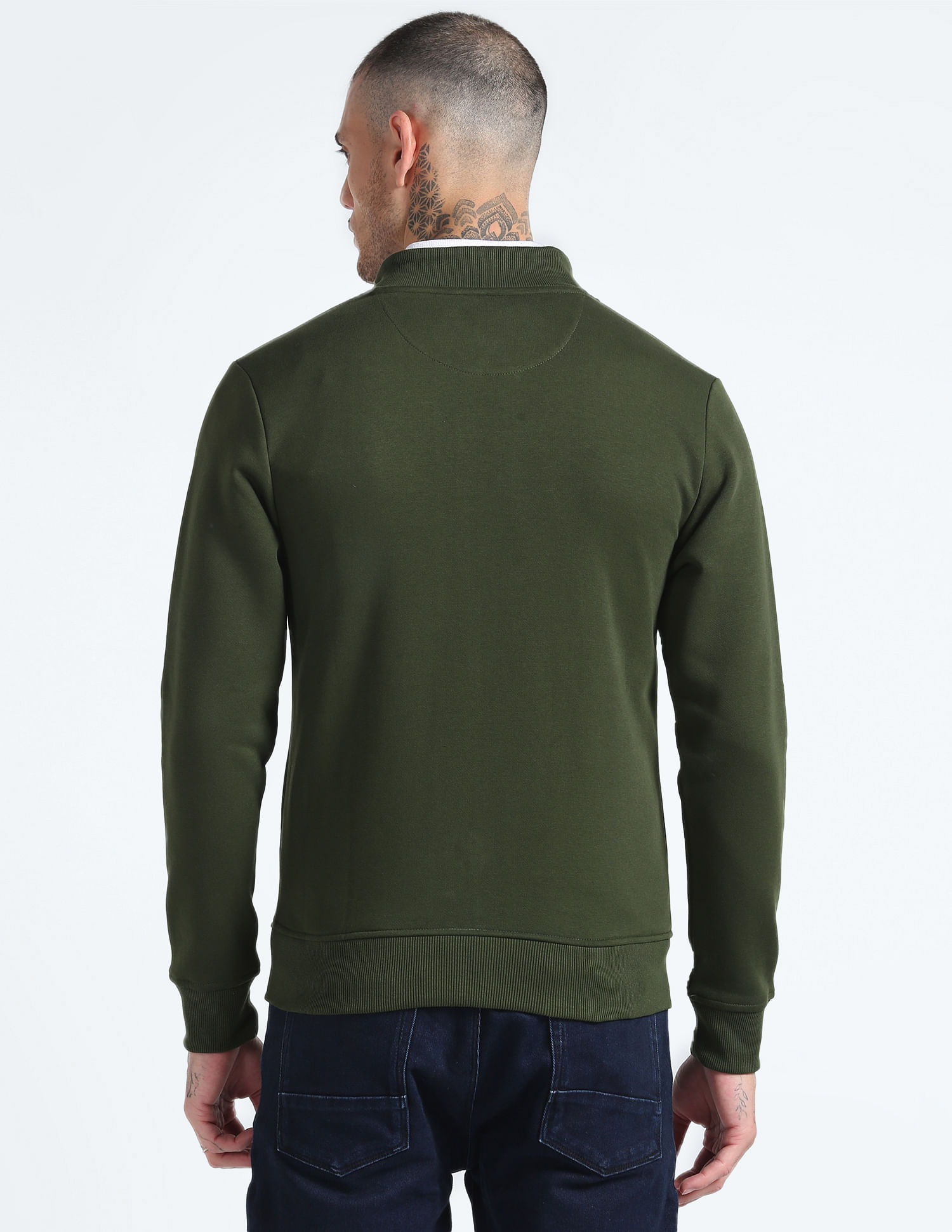 Flying Machine High Neck Solid Sweatshirt