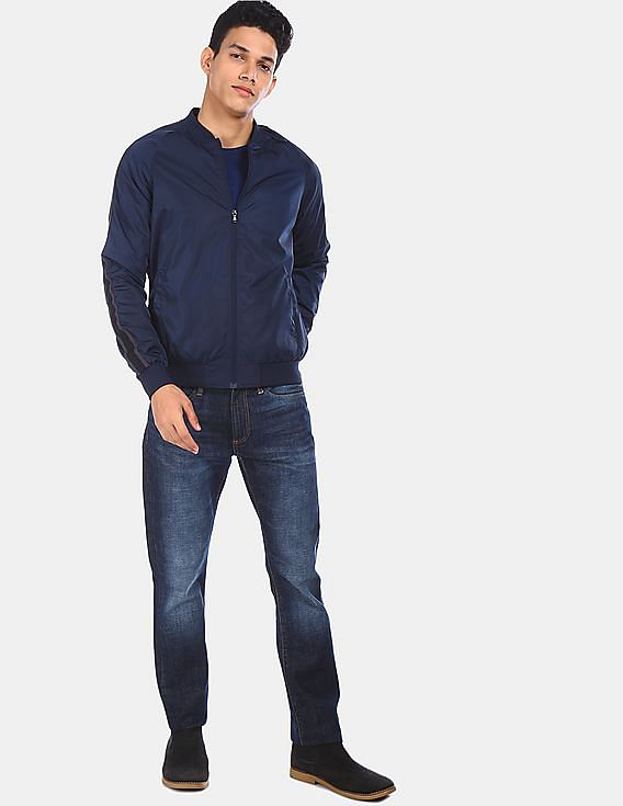 Flying Machine Raglan Sleeve Solid Bomber Jacket