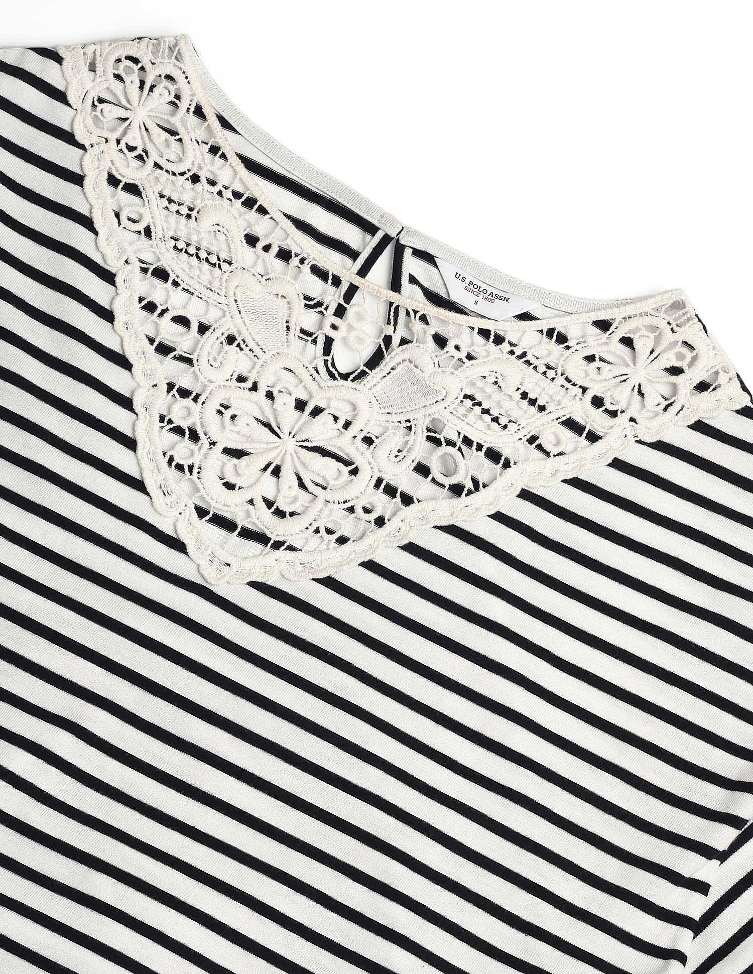 U.S. Polo Assn. Women Lace Overlay Striped T-Shirt