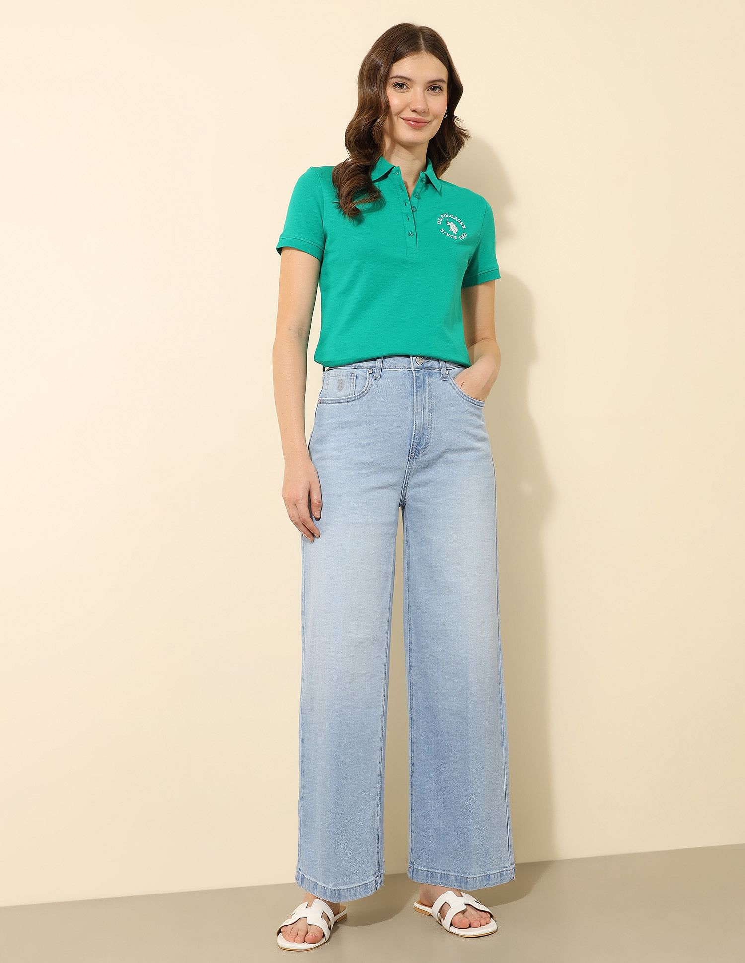 U.S. Polo Assn. Women High Rise Wide Leg Jeans