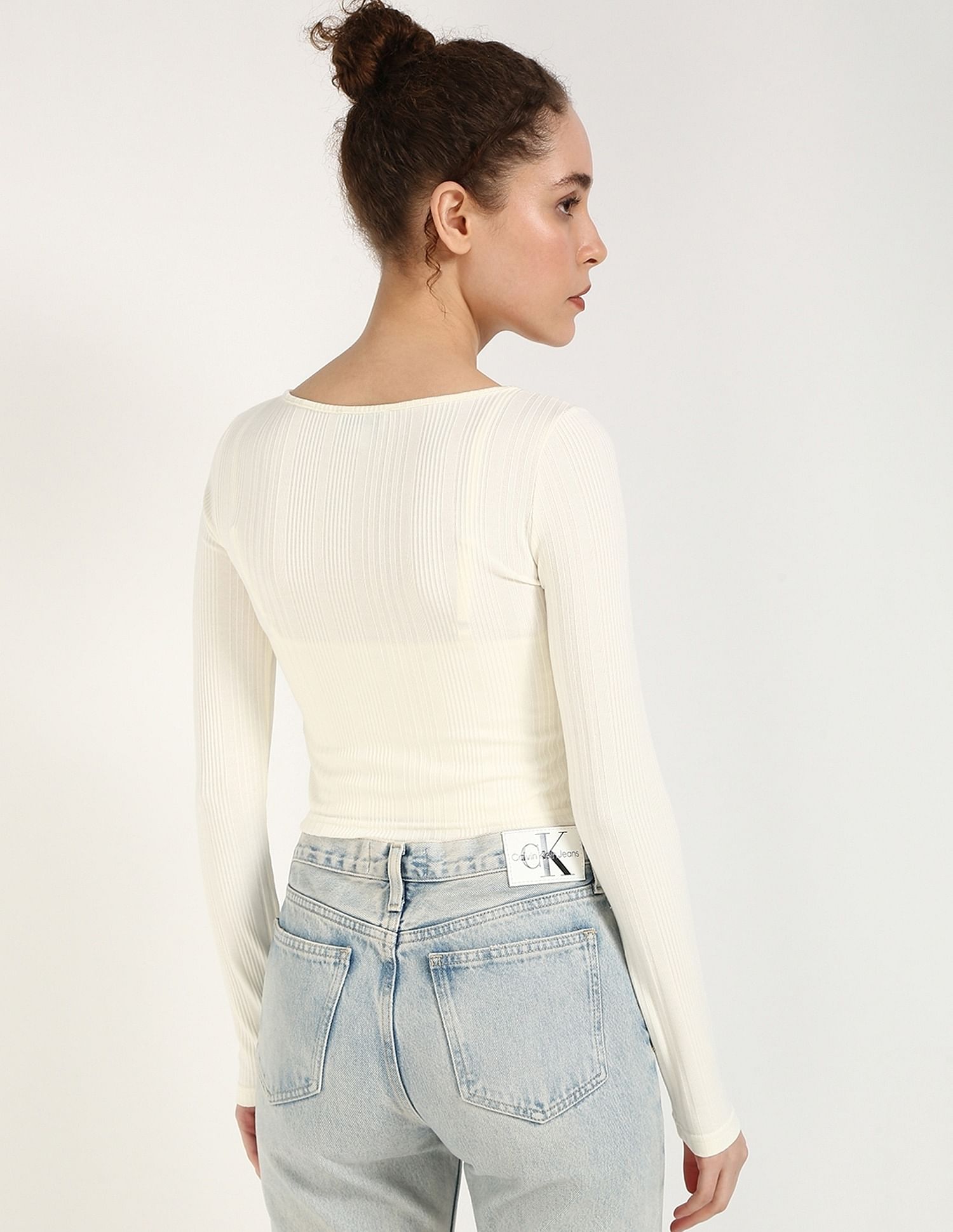 Calvin Klein Jeans Regular-Fit Polyester Scoop Neck Crop Top