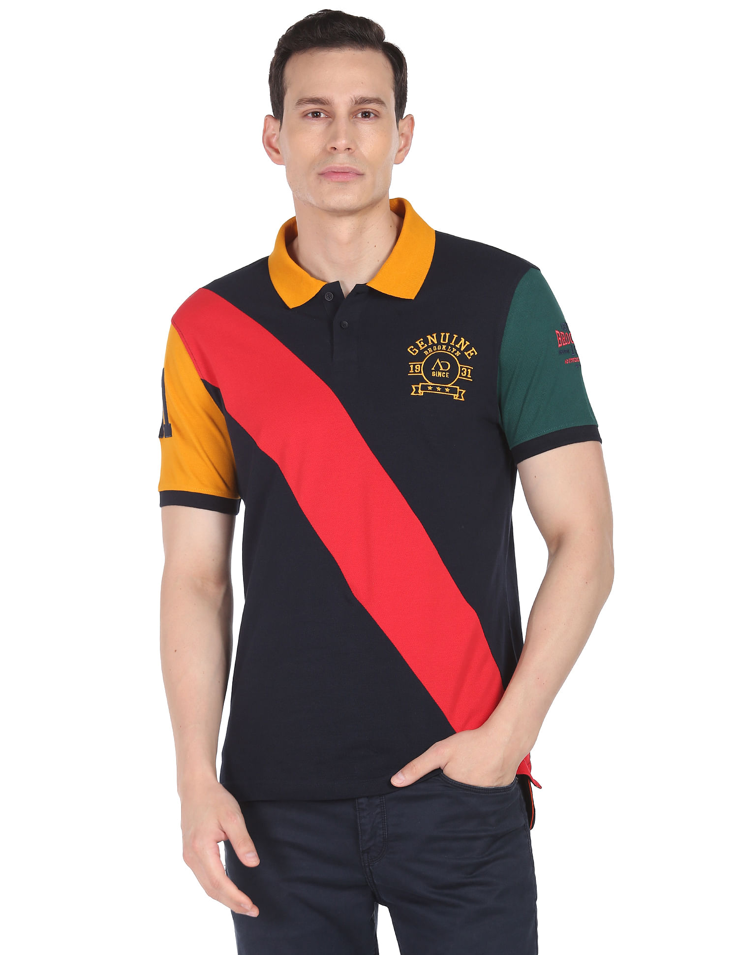 AD by Arvind Colour Block Sporty Polo Shirt