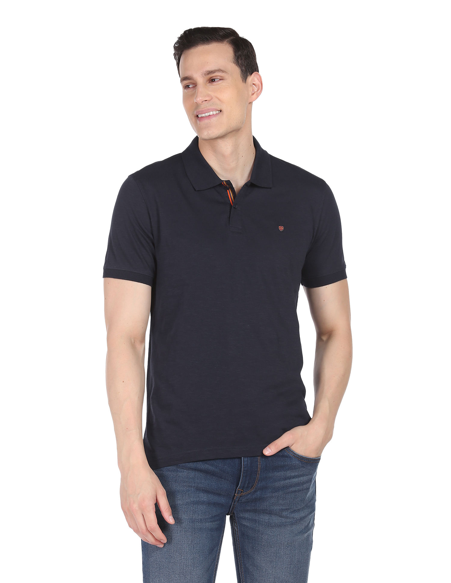 AD by Arvind Modern Jersey Slub Polo Shirt