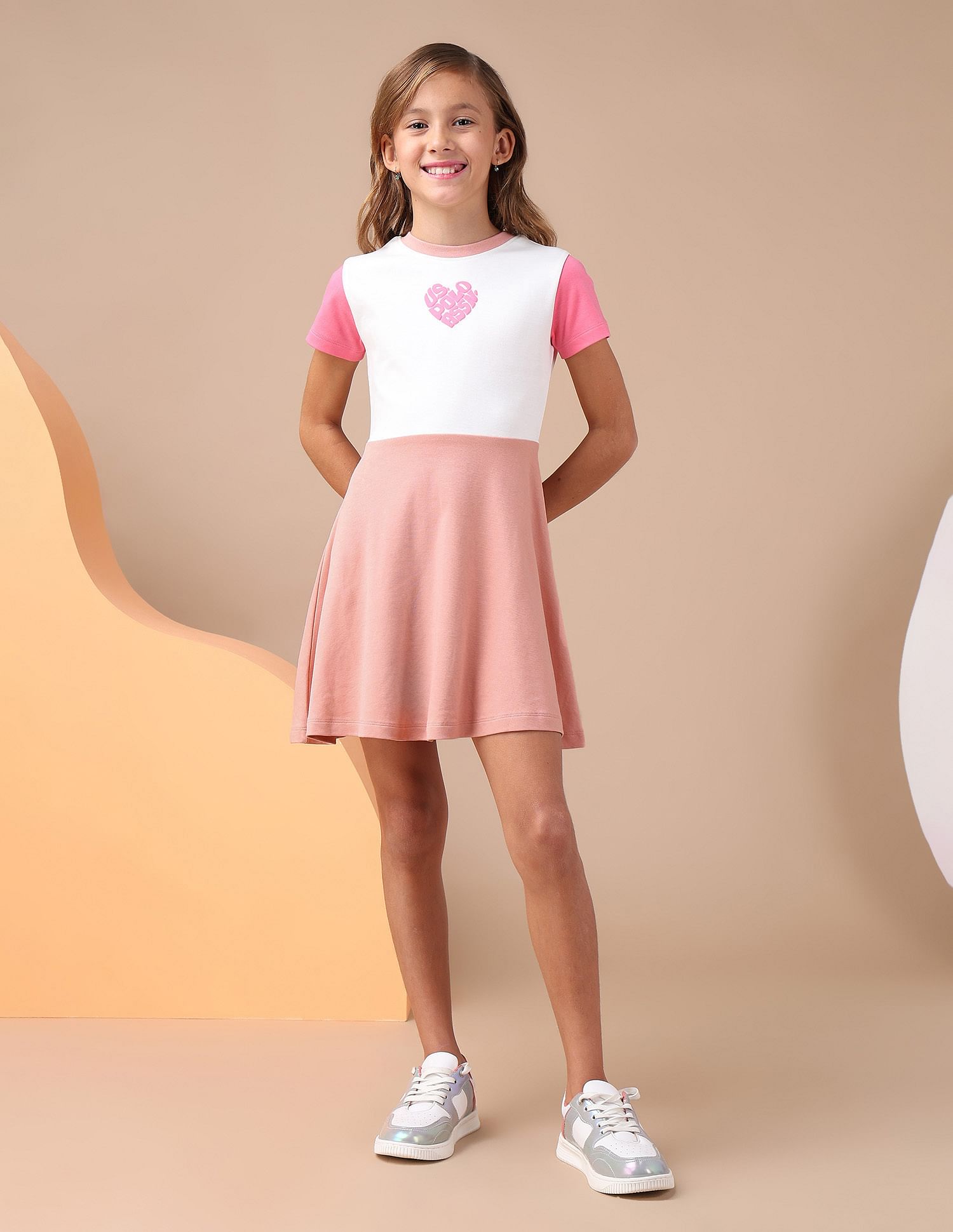 U.S. Polo Assn. Kids Girls Colorblocked Fit And Flare Dress