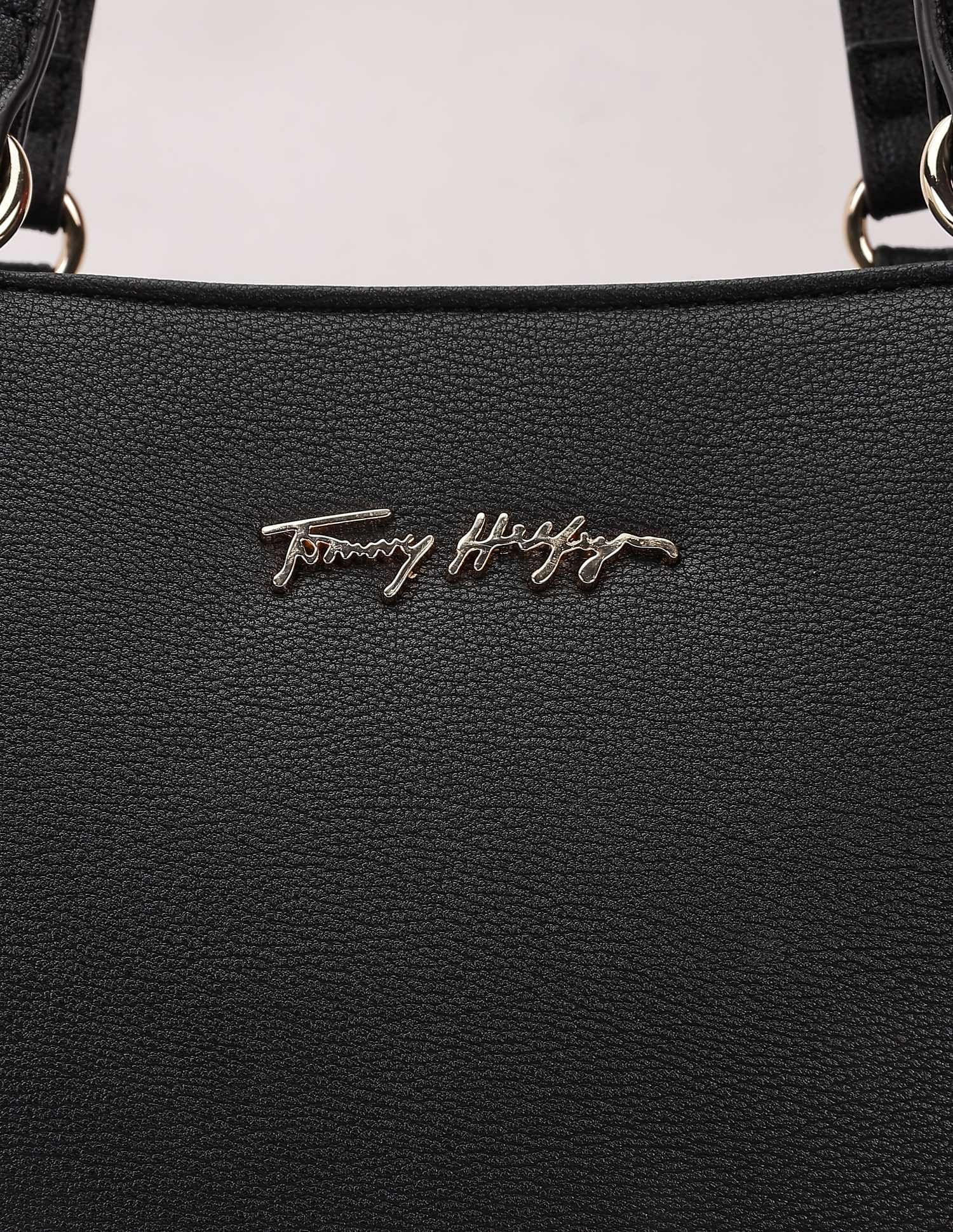 Tommy Hilfiger Solid Black Pu Tote Bag