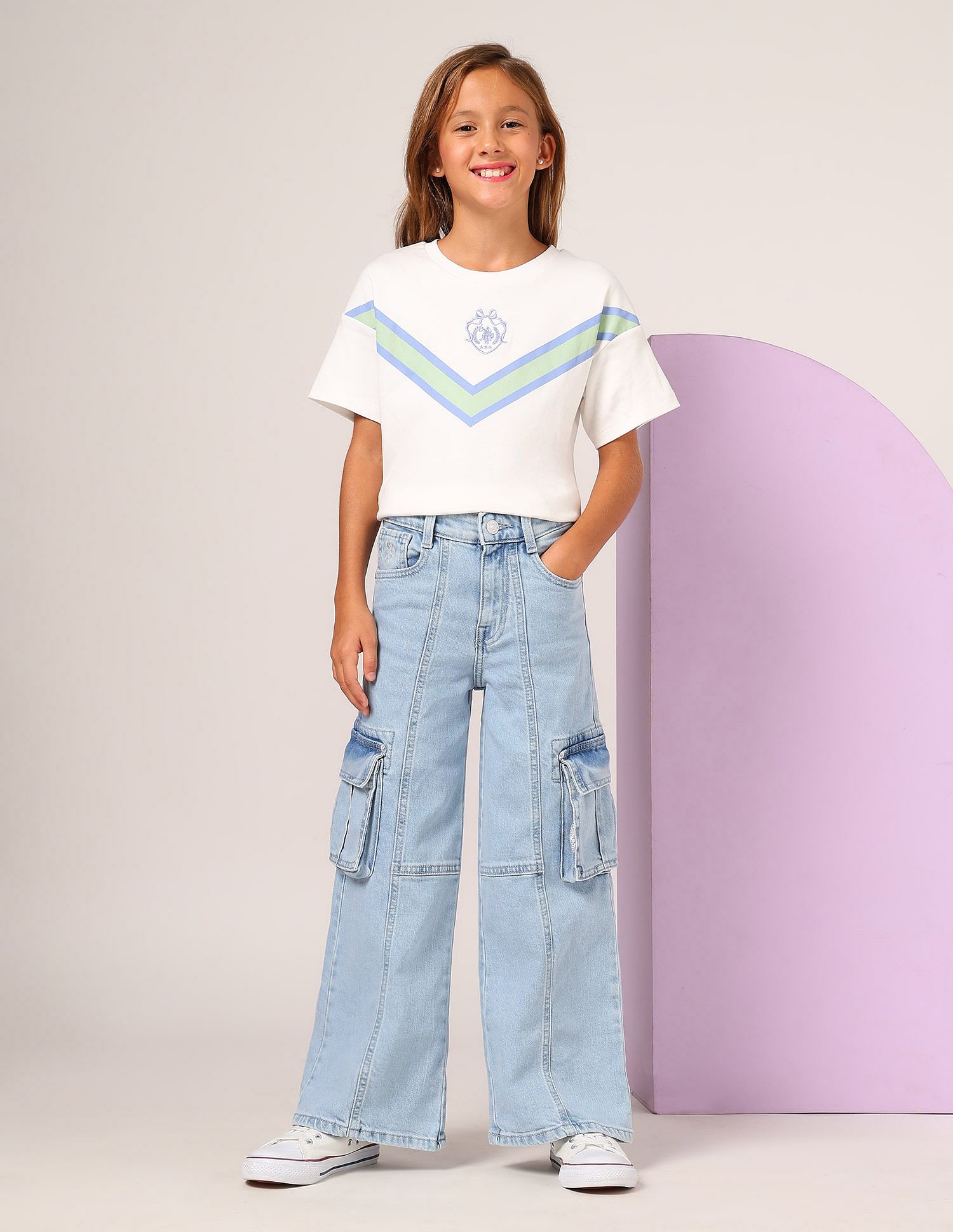 U.S. Polo Assn. Kids Girls Wide Leg Fit Cargo Jeans