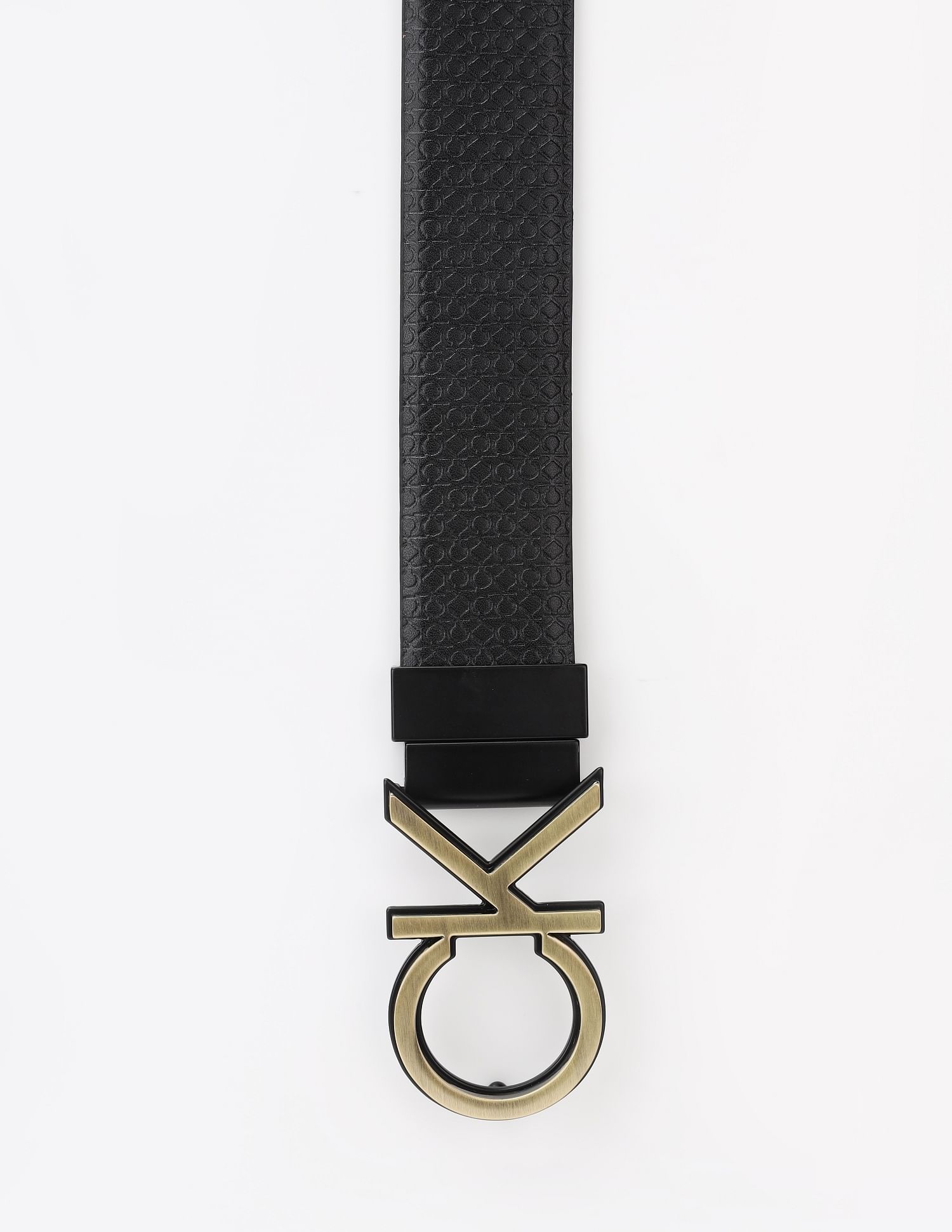Calvin Klein Logo Black Leather Reversible Belt