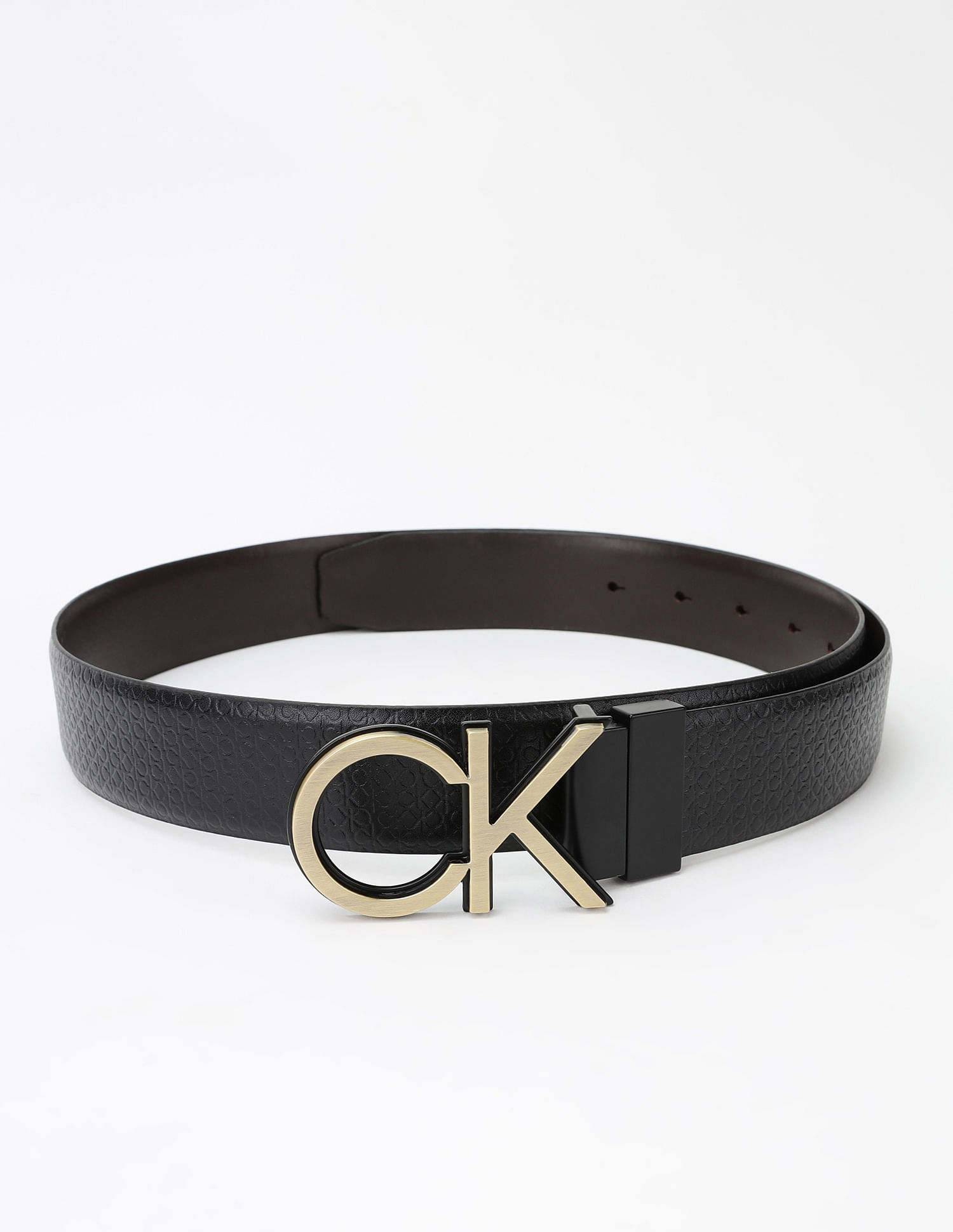 Calvin Klein Logo Black Leather Reversible Belt