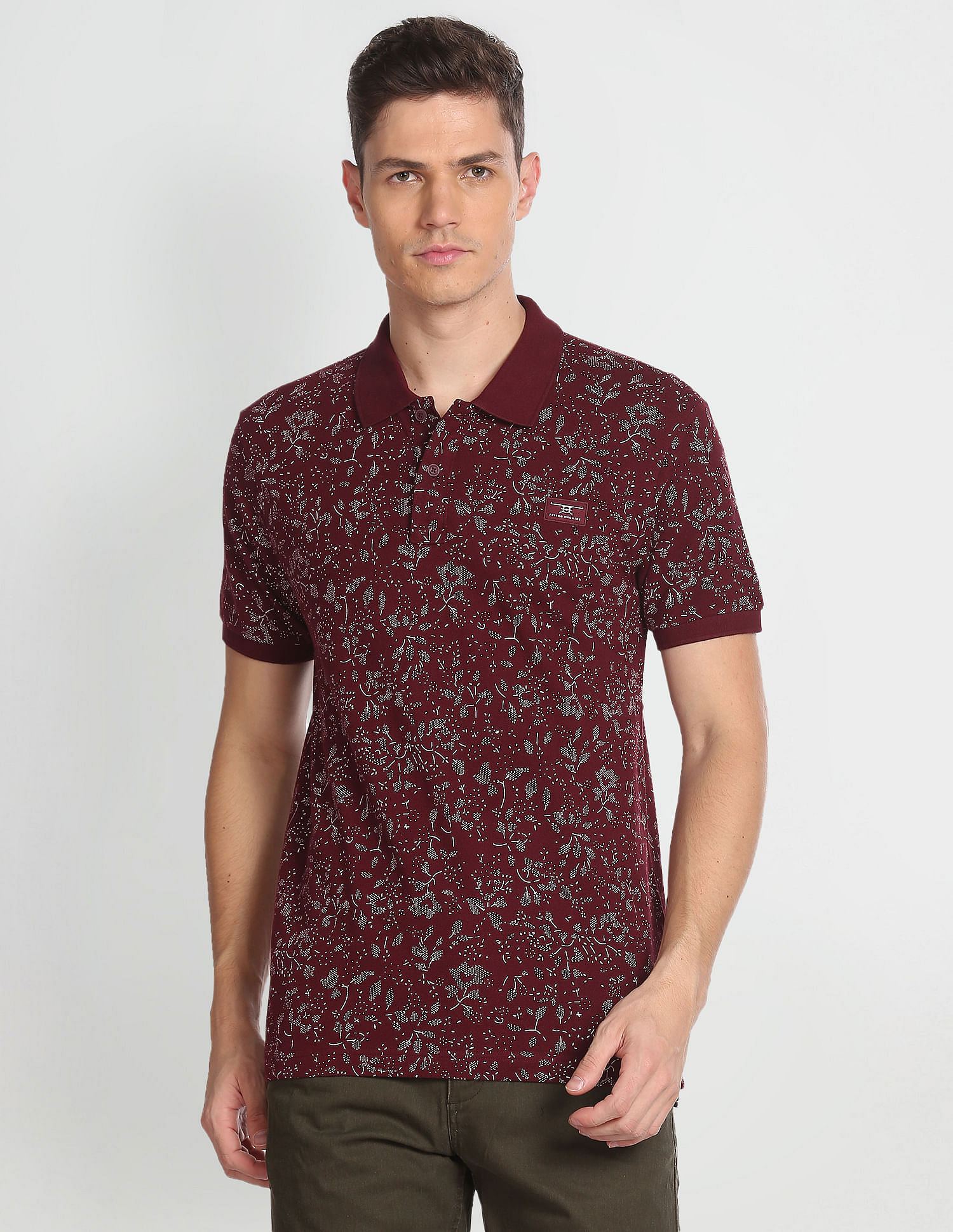 Flying Machine Floral Print Cotton Polo Shirt